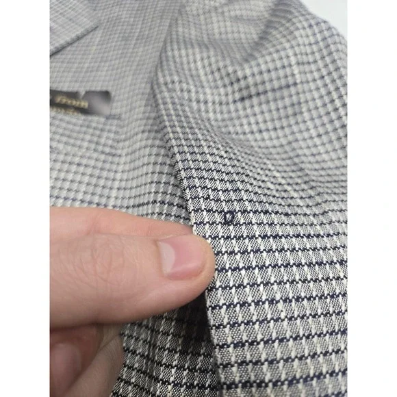 Vintage Lanvin Paris Blazer Mens 44L Gray 100% Silk Check Sport Coat Jacket 80s